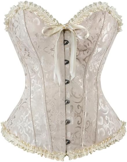 Corsets for Women Renaissance Floral Lace up Boned Overbust Corset Bustier Shapewear - Beige