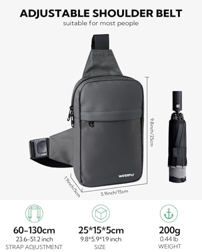WATERFLY Umhängetasche Crossbody Brusttasche Schultertasche: Sling Bag Tasche Herren Klein Handtasche Crossover Crossbag Schulter Männer Handy Bauch Sportarten Wandern
