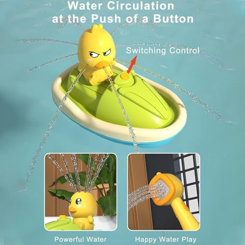 AMERTEER Baby Bath Toy for Toddlers with Cute Duck Design, Electric Spray Bathtub Toy with 3 Spraying Ducks & 1 Shower Head, Floating Boat Bath Toy for Sensory Development, 2-5 Years Old