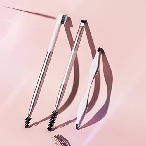 REAL TECHNIQUES Brow Shaping Set, Spoolie, Brow Brushes, Tweezers, Dual-Ended Eyebrow Tools, For Styling, & Shaping Eyebrows, Get Full, Fluffy Brows, 3 Piece Set