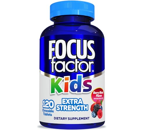 Focus Factor Kids Extra Strength Daily Chewable for Brain Health Support, 120 Count â€“ Vitamins - Quality Formula â€“ Gluten & Dairy Free Supplements for Children â€“ No Artificial Sweetener