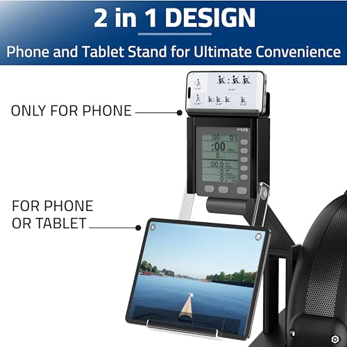 Phone & Tablet Holder Compatible with Concept 2 Rowing Machine & Skierg with PM5 Monitor, Rower Accessories, 2-in-1 Phone & Tablet Mount Stand for Model D&E and Rowerg, Patent Pending