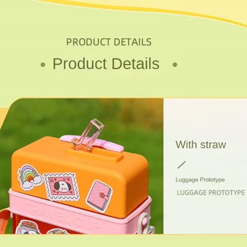 TWISOO Kids Travel Water Bottle with Fun Suitcase Design – Portable, Leak-Proof Drinking Cup with Adjustable Strap, BPA-Free, Ideal for School, Travel, and Outdoor Activities (450ml) (Orange)