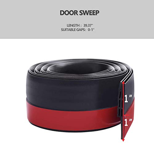Suptikes Door Draft Stopper Under Door Seal for Exterior/Interior Doors, Door Sweep Strip Under Door Draft Blocker, Soundproof Door Bottom Weather Stripping, 2 Inch W x 39 Inch L, Black