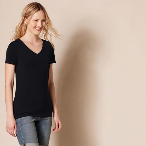 Amazon Essentials Women's Classic-Fit Short-Sleeve V-Neck T-Shirt, Pack of 2, Olive/Black, X-Large