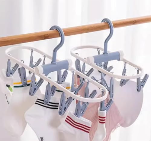 CooToly Foldable Clothes Drying Rack with 24Pcs Clips, [2Pack 12 Clips] Laundry Clips Hanger for Socks Underwear, Drying Towels and Baby Clothes