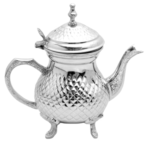 Cuisine Art Brass Moroccan Teapot 600ml Diamond Design Handmade Traditional Tea Kettle for Arabic and Turkish Tea