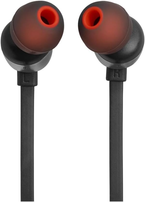 JBL Tune 110 Wired In-Ear Headphones, Deep and Powerful Pure Bass Sound, 1-Button Remote/Mic, Tangle-Free Flat Cable, Ultra Comfortable Fit - Black, JBLT110BLK
