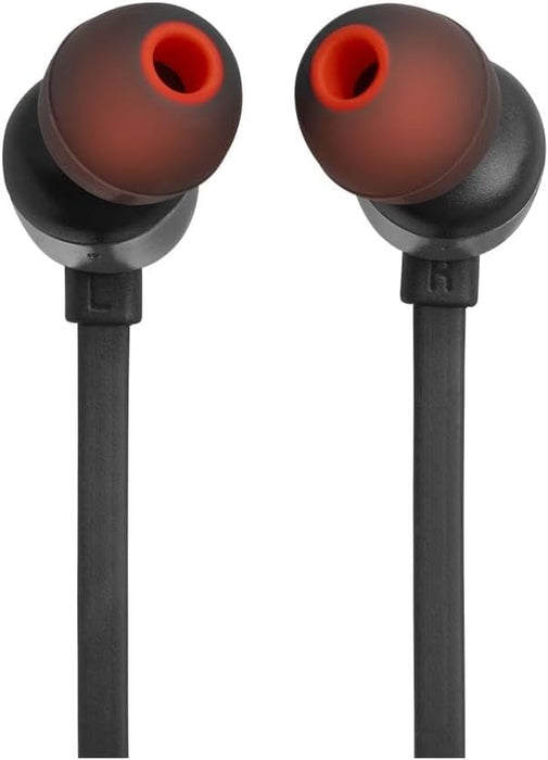 JBL Tune 110 Wired In-Ear Headphones, Deep and Powerful Pure Bass Sound, 1-Button Remote/Mic, Tangle-Free Flat Cable, Ultra Comfortable Fit - Black, JBLT110BLK