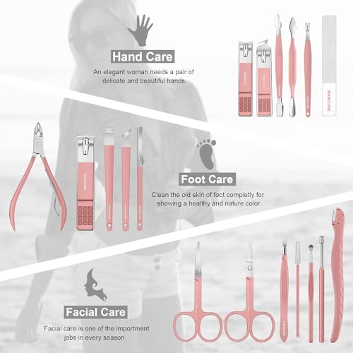 YHRY Manicure Set, Professional Pedicure Kit, Nail Clippers Kit, 18 Pcs Nail Care Tools, Grooming Kit, with Luxurious Upgraded Travel Case(Pink)