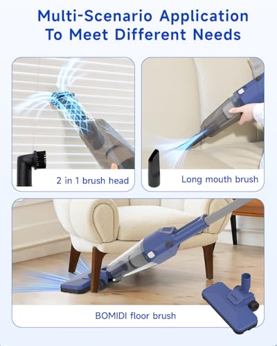 BOMIDI 17000Pa Ultra - Strong Handheld Vacuum Cleaner with 900mL Dust Cup, Quiet Suction, 5m Cable & Washable Filter - Ideal for Wood, Carpet, Tile Floors - Blue