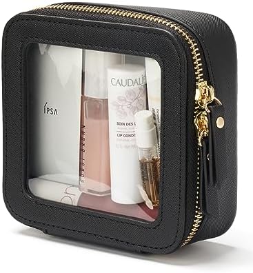Small Cosmetic Bag for Purse Mini Makeup Bag for School Cute Clear Make Up Pouch for Travel Tiny Leather White Make Up Organizer Case for Backpack Toiletry Bag Waterproof Square Pouch with Zipper