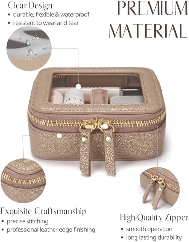 Small Cosmetic Bag for Purse Mini Makeup Bag for School Cute Clear Make Up Pouch for Travel Tiny Leather White Make Up Organizer Case for Backpack Toiletry Bag Waterproof Square Pouch with Zipper