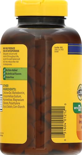 Nature Made Calcium 600 mg with Vitamin D3, Dietary Supplement for Bone Support, 220 Tablets
