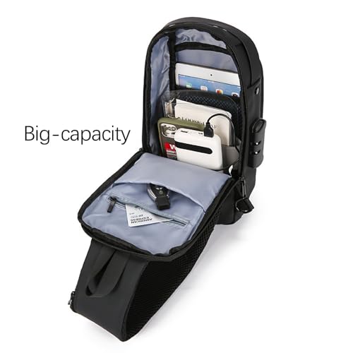 Crossbody Sling Bag Casual Daypack Body Chest Shoulder Bag for Men with USB Charging Port Shoulder Backpack for Travel and Hiking