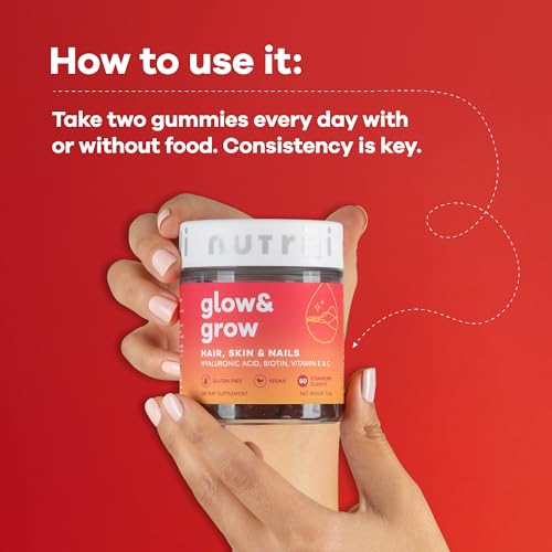 Nutrili Glow & Grow Sugar Free Vitamin Gummies (1 month) | Hair, Skin & Nails | With Hyaluronic acid, Biotin, Vitamin E & C