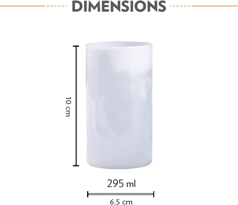 Borosil Vision Transparent Water Glass/Cold Drink Tumbler/ Beer Glass/Juice Glass Set of 6 Pcs (295 ML each) Flame Proof Glasses, Microwave & Dishwasher Safe