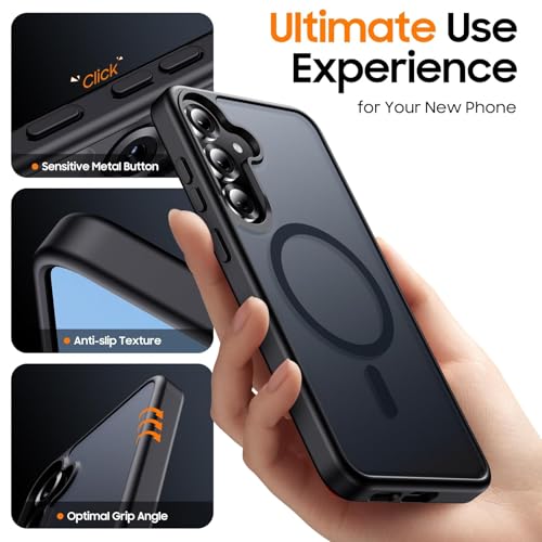 Strong Magnetic Case for Samsung Galaxy A56 5G, Compatible with Magnetic Charging, Slim Translucent Matte Military Grade Drop Protection Rugged Magnetic Case (Black, Samsung Galaxy A56 5G)