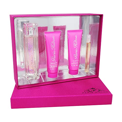 Paris Hilton Heiress for Women - 4 Pc Gift Set 3.4oz EDP Spray, 0.34oz EDP Roll-On, 3oz Body Lotion, 3oz Bath and Shower Gel