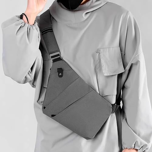 Crossbody Sling Bag, Body Chest Shoulder Bag for Men Women Casual Shoulder Backpack Bag, Anti-Theft Chest Casual Travel Daypack with Hidden Zipper, Slim Sling Bag for Men Women (Gray)