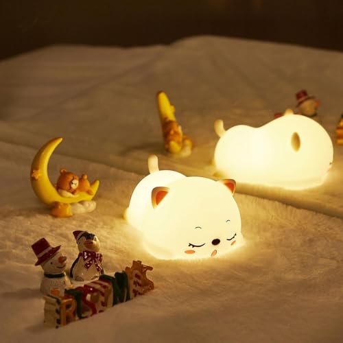 AoMige Baby Night Light Lamp, 7 Colors Rechargeable Cat Lamp for Bedroom, Cute Stuff for Teen Girls Toddler Night Lights for Kids Room, Gifts