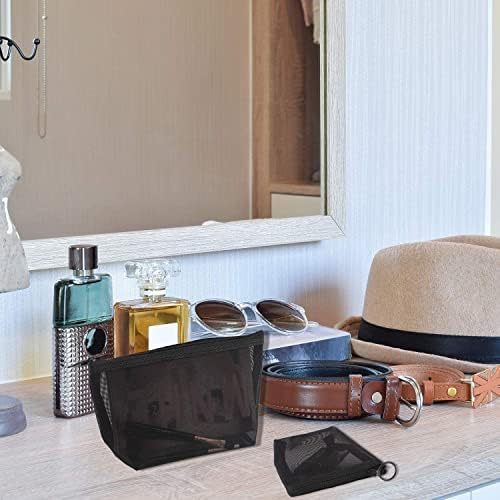 3 Pieces Mesh Cosmetic Bag Mesh Makeup Bags Mesh Zipper Pouch for Offices Travel Accessories, 3 Sizes (Black)