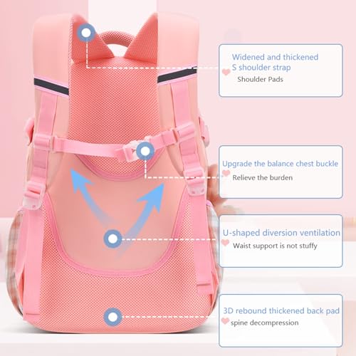 School Bags for Girls, Azonee Kawaii Large Capacity Kids Backpack, Ultralight Children's Backpacks, Cute Bookbag with Compartments for 6-15 Years Old