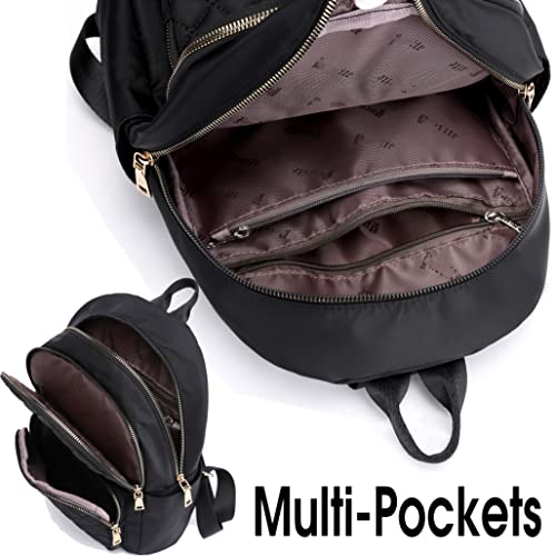 Backpack for Women, Nylon Travel Backpack Purse Black Small School Bag for Girls