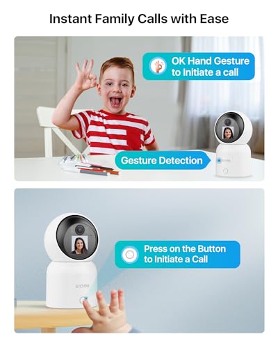 ZOSI 2.5K 4MP Indoor Camera with Screen, 360° Views Baby/Pet Dog Monitor with Gesture/One-Touch Calling, 2 Way Video, 2.4G/5G Dual-Band WiFi Home CCTV Security Camera, Person Detection, C519M