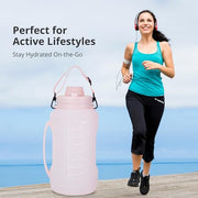 The ABM 2L Collapsible Water Bottle - Leakproof BPA-Free, Reusable, Lightweight Travel Essentials & Water Bottle for Kids - Foldable for Gym, Camping, Hiking, Sports, w/Time Marker (Pink)