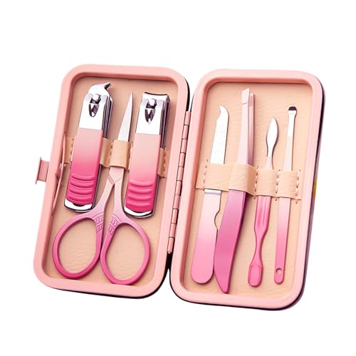 Azonee Manicure Set, 7 Pcs Stainless Steel Manicure Kit, Professional Nail Clipper Kit Pedicure Care Tools, Portable Travel Grooming Kit for Men and Women with Leather Case