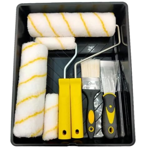 Paint Roller Set 6pc- Paint Rollers for Walls and Ceilings, Paint Pads, Paint Tray, Brush, Scraper, Mini Rollers for Painting, Paint Sleeves, Paint Supplies - Roller Sets for Painting Decorating Walls