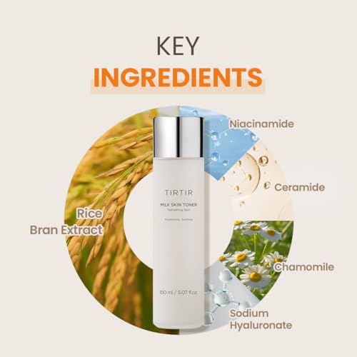 TIRTIR Milk Skin Rice Toner - Deep Moisturizing, Hydrating Toner for face, Niacinamide, Ceramide, Rice Bran Extract, Nature-Oriented Ingredients for Korean Skin Care, Vegan, 5.07 fl.oz.
