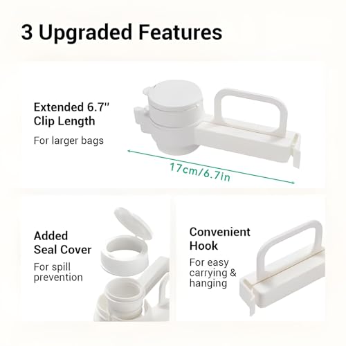 KASTWAVE Food Sealing Clip, 2 PCS Chip Bag Clips, Plastic Reusable Food Bag Clip with Pour Spout, Moisture-Proof and Fresh-Keeping, Kitchen Clips for Cereal, Snacks, White