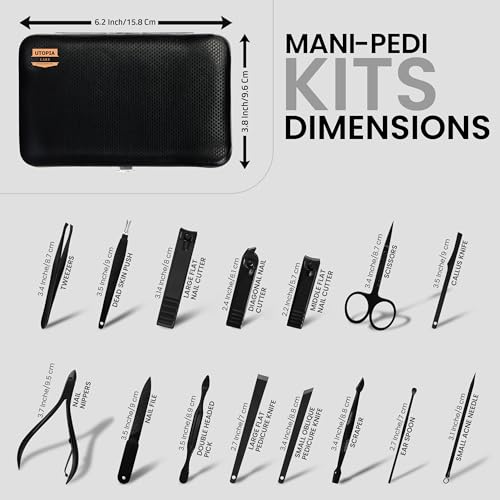 Utopia Care Professional Manicure Pedicure Set Nail Clippers Kit - Stainless Steel 16 in 1 Portable Travel Grooming Kit - Facial, Cuticle and Nail for Men and Women -