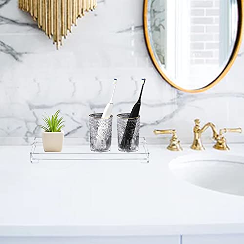 DELIPPLY Vanity Bathroom Tray, Acrylic Rectangle Decorative Catchall Organizer Storage Tray - Clear