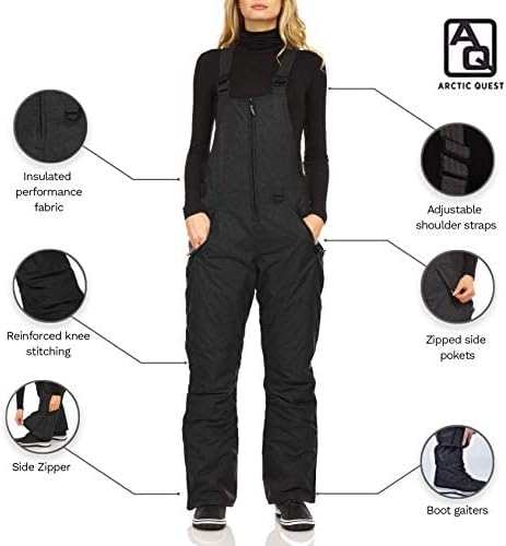 Arctic Quest womens Ski Snow Bibs Pants Insulated Water Resistant Overalls Snowboarding Winter Waterproof Pants Overalls (pack of 1)