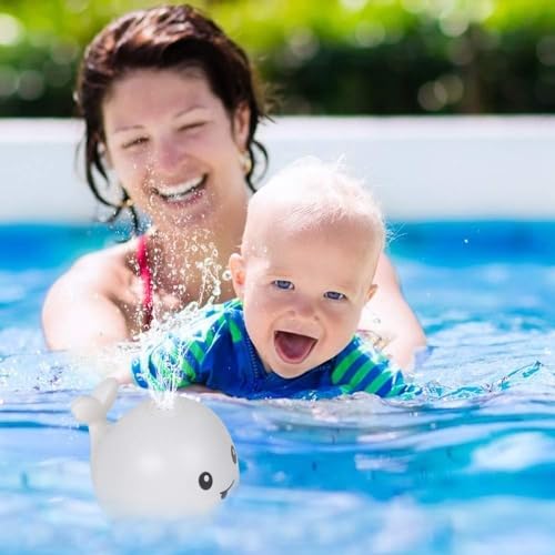 KASTWAVE Whale Fountain Light Up Baby Toddlers Toy with LED Light Whale Spray Water Toy for Kids, Induction Sprinkler Bathroom Shower Swimming Pool Outdoor (White)