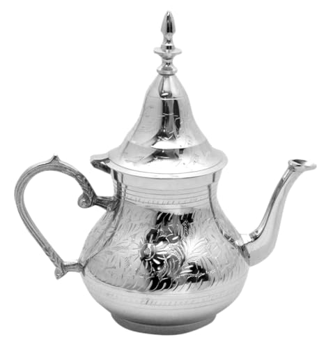 Cuisine Art Brass Moroccan Teapot 800ml Rose Design Handmade Traditional Tea Kettle for Arabic and Turkish Tea