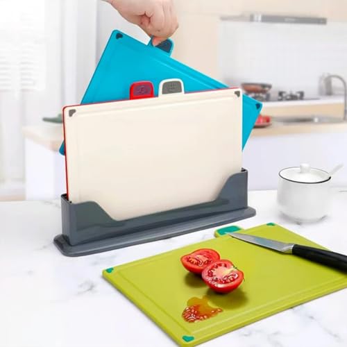 Bolivia's Kitchen Chopping Board, 4 Pcs Plastic Cutting Boards for Kitchen, Dishwasher Safe Cutting Board Set with Holder, Cutting Boards for Kitchen Different Food Types, Color Coded