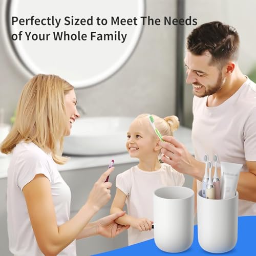 Toothbrush Tumbler Cup, 2 Pcs 300ml/10oz White Reusable Toothpaste Toothbrush Holder Cups for Home Bathroom Kitchen Travel Camping, Plastic Mouthwash Mug Set for Women Men, 10.3x7.2 cm/4.05x2.83 inch