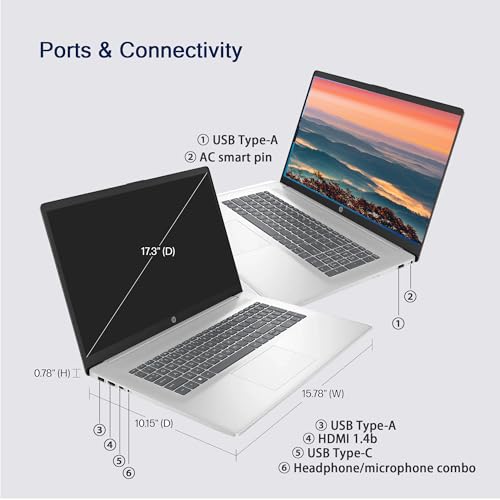 HP Laptop 17, 17.3" FHD Display, 32GB RAM, 1TB SSD, AMD Ryzen 5 Processor (Beats i7-1165G7, Up to 4.3GHz), Webcam, Numeric Keypad, Long Battery Life, Windows