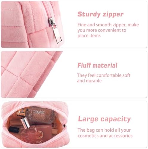ZLFSRQ 3Pcs Checkered Makeup Bag for Women Large Cosmetic Bag Set Travel Toiletry Bag Makeup Pouch Bag for Purse Pink Zipper Storage Bag Organizer Cute Small Aesthetic Girls Car Essentials Bag