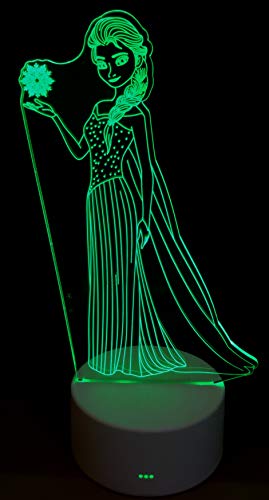 althiqahkey 3D Illusion Night Lights COMIC CARTOON ANIME ÙƒارتÙˆÙ† ÙƒÙˆÙ…ÙŠدÙŠ Night Lamp USB Touch and Remote Control 16 Color Changing Decor Night Light Gifts (PRINCESS ELSA A)