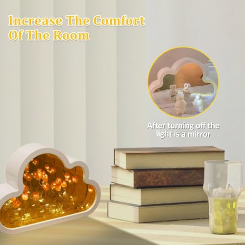 Cloud Tulip Lamp - Handmade DIY Mirror Night Light, Simulation Flower Sleeping Table Lamp, Creative LED Bedside Desktop Room Decor for Girls Gift