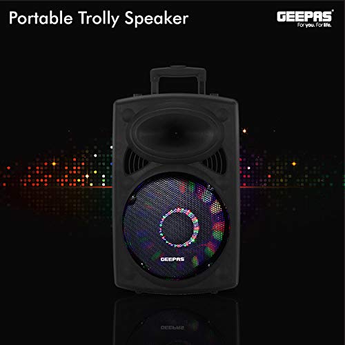 Geepas GMS8519 Rechargeable Trolley Bluetooth Speaker 40000W | 12" Woofer | with Wireless Microphones & LED Lights GMS8519 Geepas