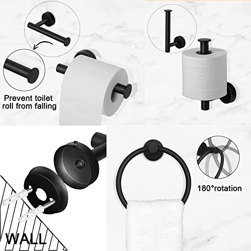Kissun Matte Black Towel Racks for Bathroom Hardware Accessories Set Towel Bar Set 5 Pieces Wall Mounted (60cm, Black)