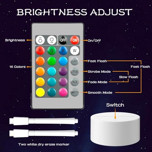 Acrylic Dry Erase Board with Light Up, Led Note Plank Remote Control/16 Colors Change/2Powers Mode Night Light Board, Message Acrylic Sheet DIY with 2 Pens, Birthday Mother's Day Gift