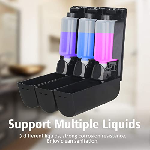 MAKINGTEC Hand Press Soap Dispenser, 3 in 1 Soap Dispenser, Shampoo and Conditioner Dispenser, soap Separator Bathroom, Shower Separator with 3x350ml Refillable Bottles ABS Wall Mount Black