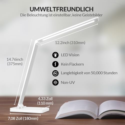 mafiti LED Desk Lamp, Aluminum Daylight Lamp Touch Control,Eye-Caring Dimmable Foldable Table Lamp for Back to School,Office,Bedroom,Working,Reading,Gift (white)